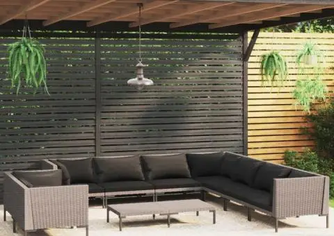 Set mobilier de grădină cu perne,10 piese,gri închis, poliratan - 1/5