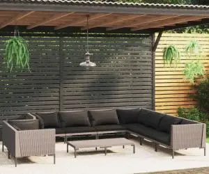 vidaXL Set mobilier de grădină cu perne,10 piese,gri închis, poliratan