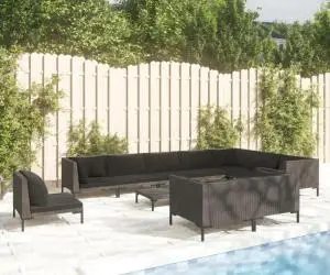 vidaXL Set mobilier de grădină cu perne,11 piese,gri închis, poliratan
