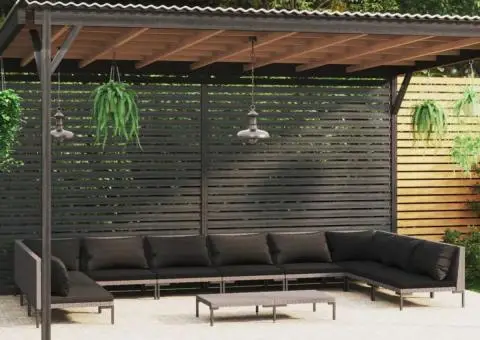 Set mobilier de grădină cu perne 11 piese gri închis poliratan - 1/5