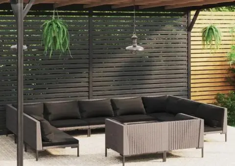 Set mobilier de grădină cu perne,11 piese,gri închis, poliratan - 1/5