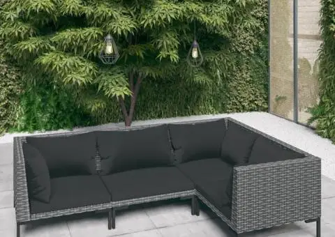 Set mobilier de grădină cu perne, 4 piese,gri închis, poliratan - 1/5