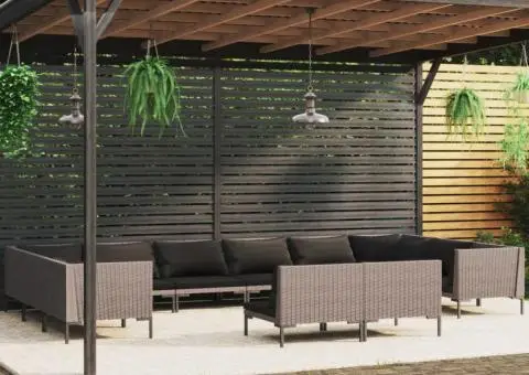 Set mobilier de grădină cu perne 12 piese gri închis poliratan - 1/5