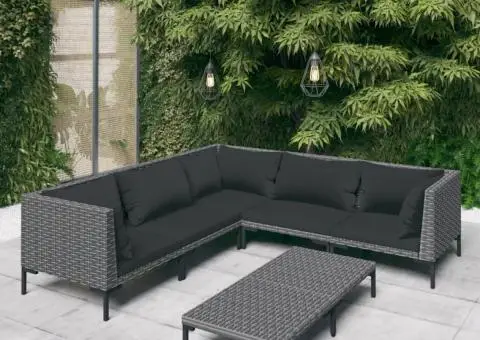 Set de mobilier de grădină & perne 6 piese gri închis poliratan - 1/5