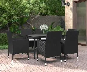 vidaXL Set mobilier de grădină cu perne, 7 piese, poliratan și sticlă