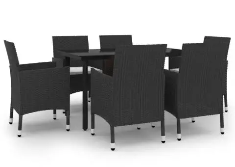 Set mobilier de grădină cu perne, 7 piese, poliratan și sticlă - 2/5