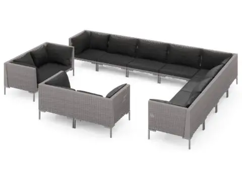 Set mobilier de grădină cu perne 12 piese gri închis poliratan - 2/5