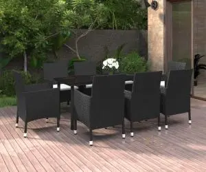 vidaXL Set mobilier de grădină cu perne, 9 piese, poliratan și sticlă