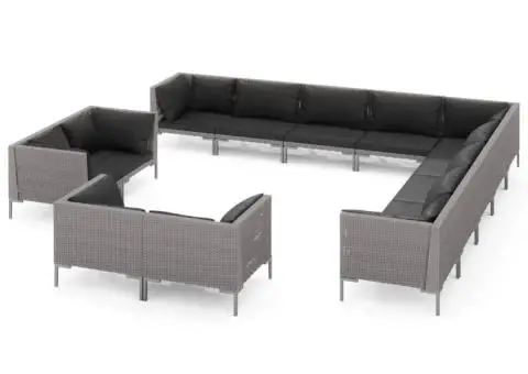 Set mobilier de grădină cu perne 13 piese gri închis poliratan - 2/5