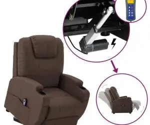 vidaXL Fotoliu cu ridicare pe verticală, maro, piele ecologică
