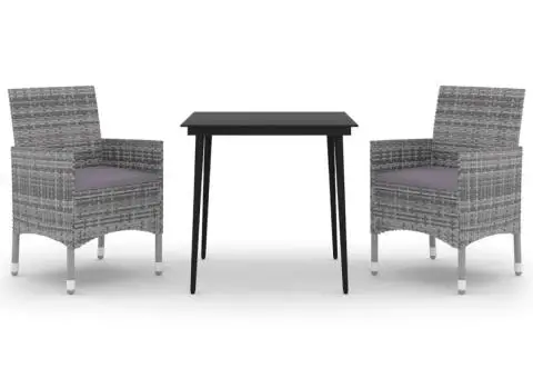 Set mobilier de grădină cu perne, 3 piese, poliratan și sticlă - 2/5