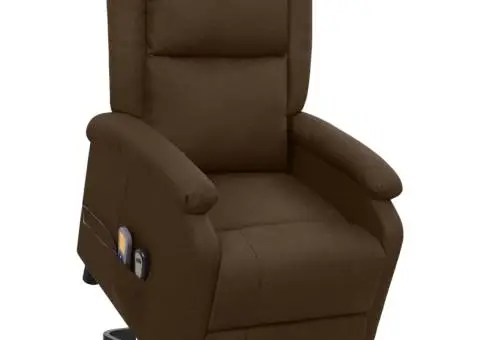 Fotoliu de masaj cu ridicare, maro închis, material textil - 4/5
