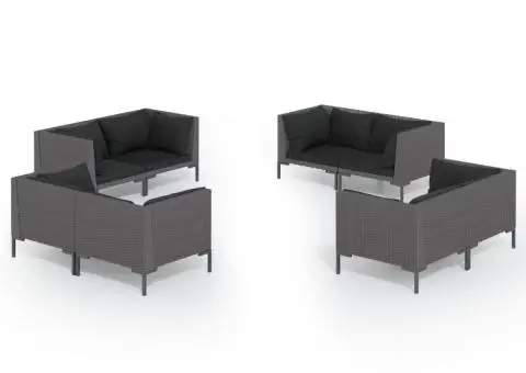 Set mobilier de grădină cu perne, 8 piese, gri închis poliratan - 2/5