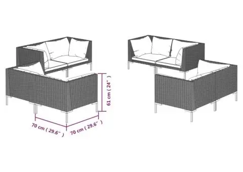 Set mobilier de grădină cu perne, 8 piese, gri închis poliratan - 5/5