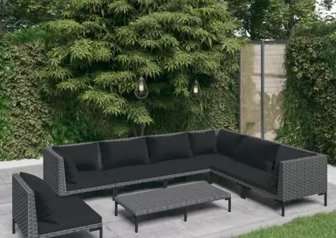 Set mobilier de grădină cu perne, 8 piese,gri închis, poliratan - 1/5