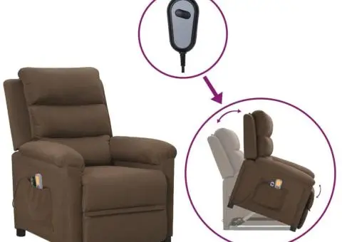Fotoliu de masaj cu ridicare, maro, material textil - 1/5