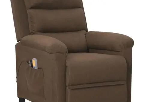 Fotoliu de masaj cu ridicare, maro, material textil - 2/5