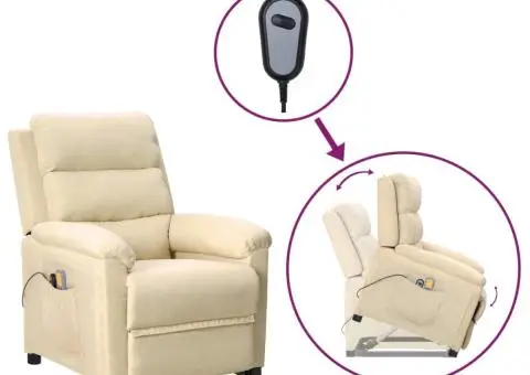 Fotoliu de masaj cu ridicare, crem, material textil - 1/5