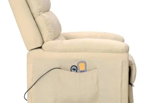 Fotoliu de masaj cu ridicare, crem, material textil - 4/5