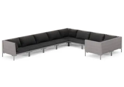 Set mobilier de grădină cu perne 9 piese gri închis poliratan - 2/5