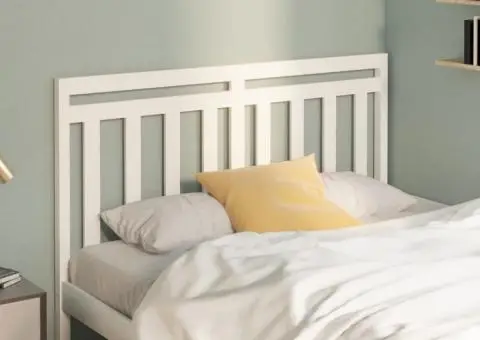 Tăblie de pat, alb, 126x4x100 cm, lemn masiv de pin - 1/5