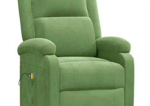 Fotoliu de masaj electric, verde deschis, catifea - 3/5