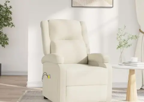 Fotoliu de masaj electric, crem, catifea - 1/5