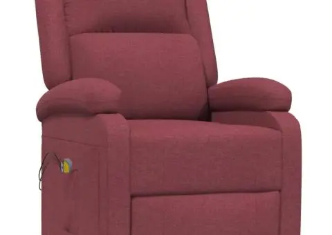 Fotoliu de masaj electric rabatabil, roșu vin, textil - 3/5