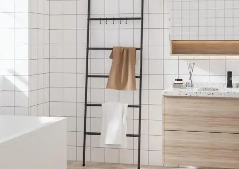 Scară suport pentru prosoape, 5 niveluri, negru, 58x175 cm fier - 1/5