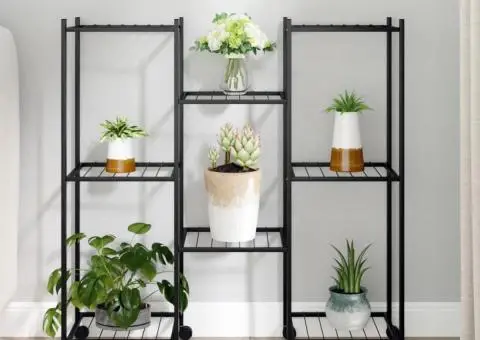 Suport pentru flori cu roți, 83x25x83,5 cm, negru, fier - 1/5