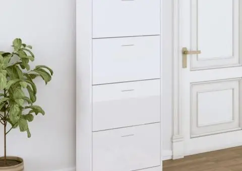 Pantofar, alb extralucios, 63x24x147 cm, lemn compozit - 1/5