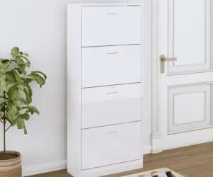 vidaXL Pantofar, alb extralucios, 63x24x147 cm, lemn compozit