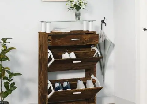 Pantofar, stejar fumuriu, 63x24x104 cm, lemn prelucrat - 1/5