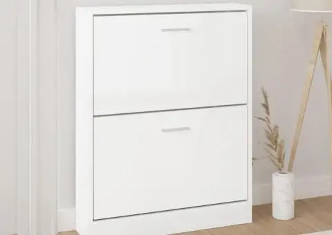 Pantofar, alb extralucios, 59x17x81 cm, lemn prelucrat - 1/5