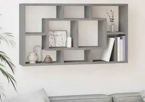 Raft prezentare suspendat pe perete 8 compartimente, gri beton - 1/5