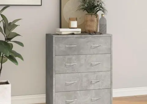 Servantă cu 4 sertare, gri beton, 60x30,5x71 cm - 1/5