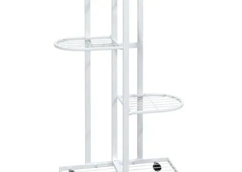 Suport de flori cu 4 etaje, cu roți, alb, 44x23x80 cm, fier - 2/5