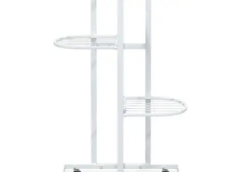 Suport de flori cu 4 etaje, cu roți, alb, 44x23x80 cm, fier - 3/5