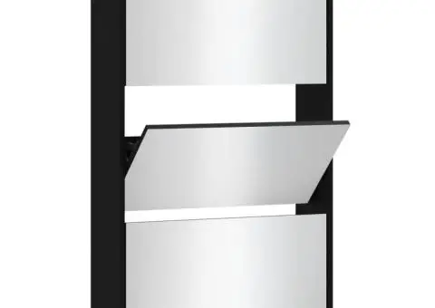 Pantofar cu oglindă, 3 niveluri, Negru, 63x17x102,5 cm - 2/5