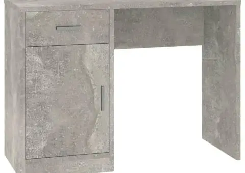 Birou cu sertar și dulap, gri beton 100x40x73 cm lemn prelucrat - 2/5