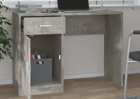 Birou cu sertar și dulap, gri beton 100x40x73 cm lemn prelucrat - 3/5