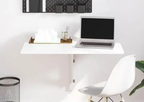 Masă perete pliantă alb extralucios 100x60x56 cm lemn compozit - 1/5