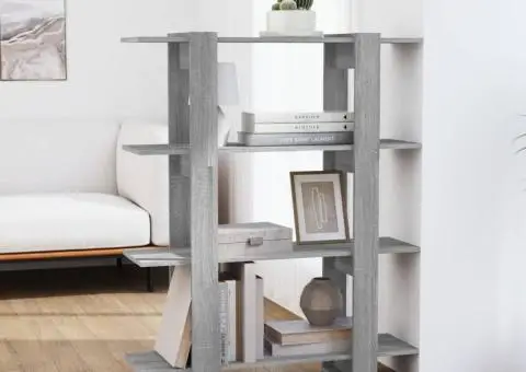 Bibliotecă/Separator cameră, gri sonoma, 100x30x123,5 cm - 1/5