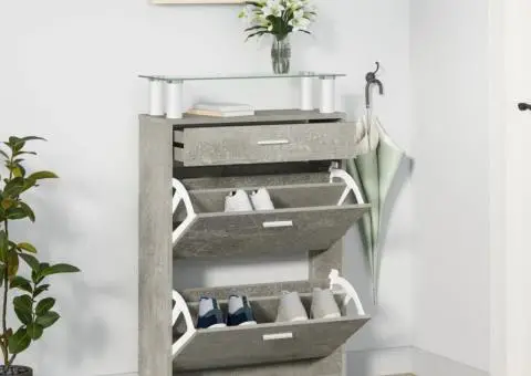 Pantofar, gri beton, 63x24x104 cm, lemn prelucrat - 1/5