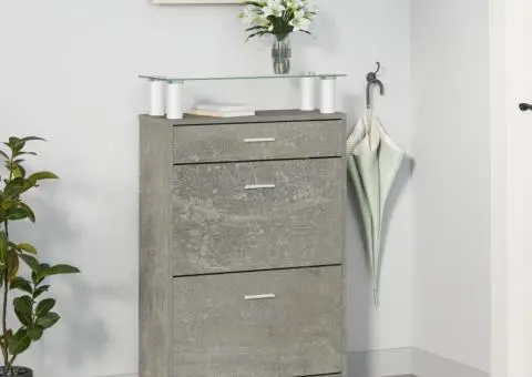 Pantofar, gri beton, 63x24x104 cm, lemn prelucrat - 3/5