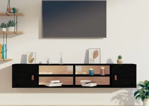 Dulapuri de perete 2 buc. negru, 80x30x30 cm, lemn masiv de pin - 1/5