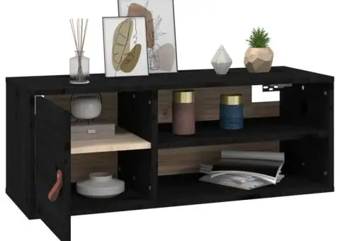 Dulapuri de perete 2 buc. negru, 80x30x30 cm, lemn masiv de pin - 5/5