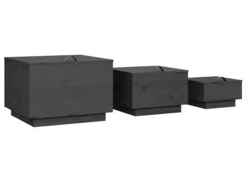 Cutii de depozitare cu capace 3 buc., gri, lemn masiv de pin - 5/5