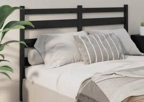 Tăblie de pat, negru, 206x4x100 cm, lemn masiv de pin - 1/5