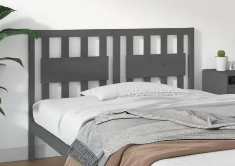 Tăblie de pat, gri, 125,5x4x100 cm, lemn masiv de pin - 1/5